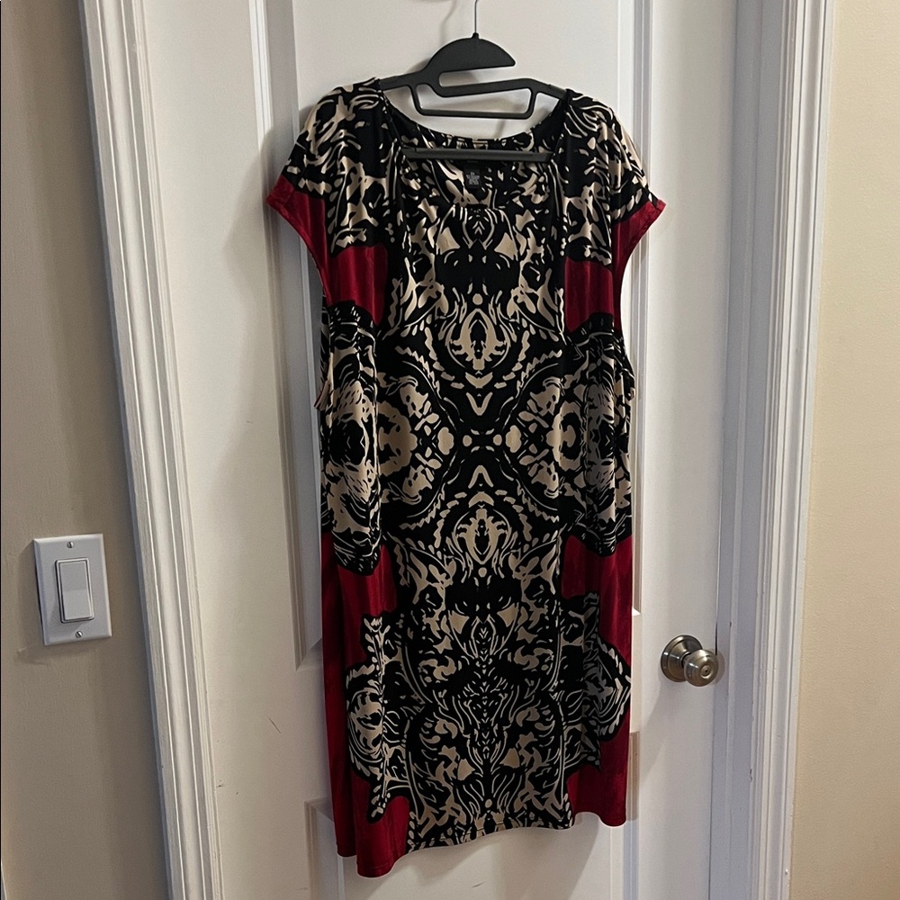 Alfani- Tunic Length- Black and Red Patterned Dress